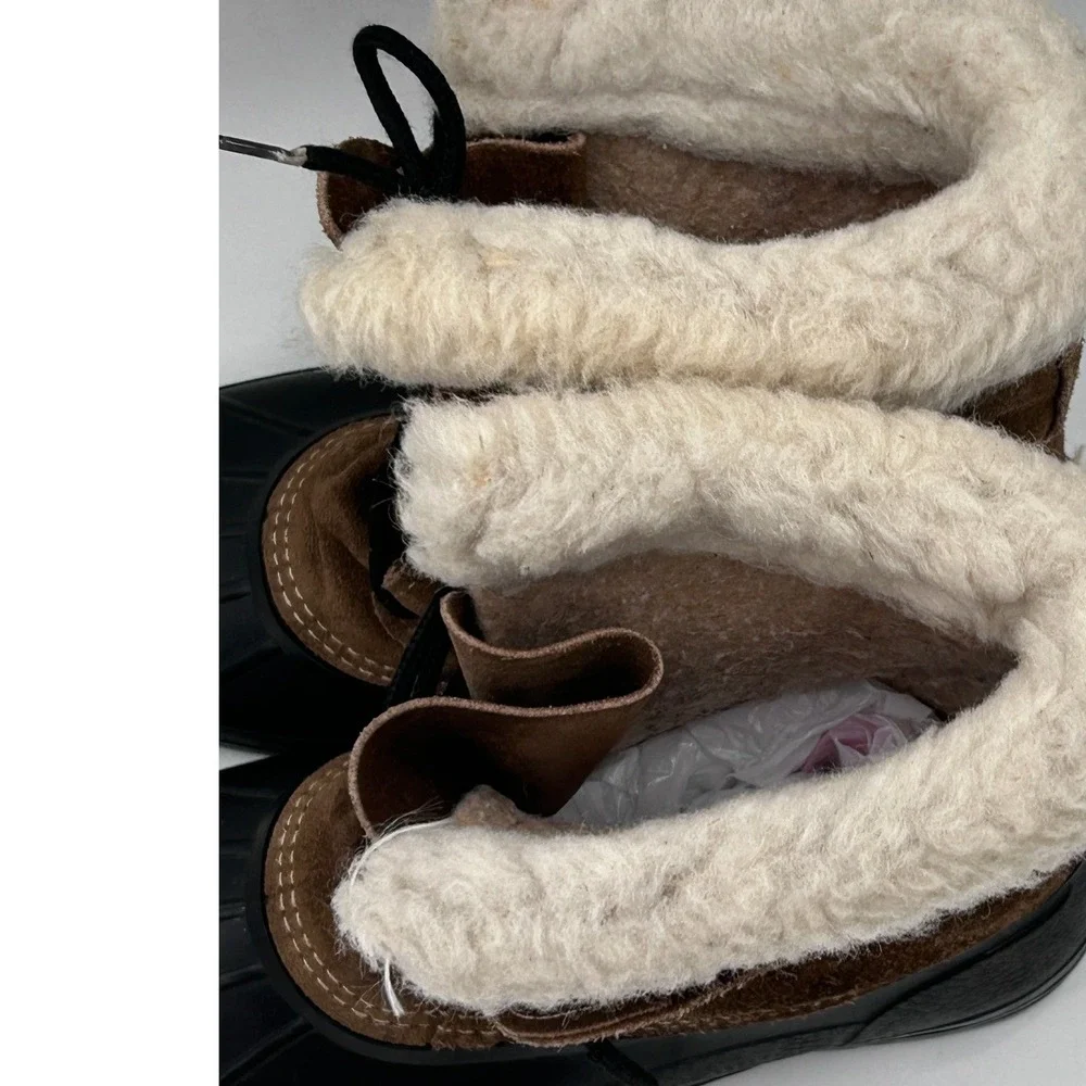 Kamik Waterproof Brown Suede Winter Duck Boots Faux Fur Trim Lace Up Mens 8